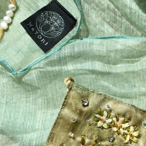 Natori Accessories - NATORI Sheer Aqua Shawl Scarf Beaded VTG Uniquely Yours